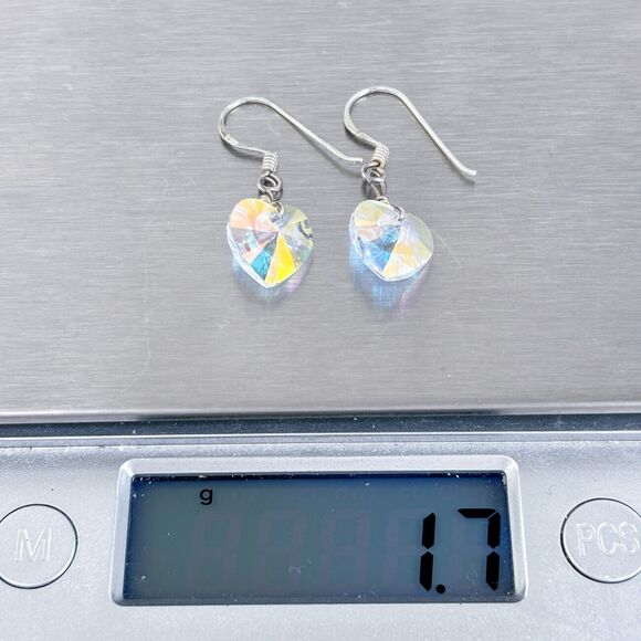 Crystal Heart Dangle Earrings | Vintage Sterling Silver 925 - Picture 6 of 7